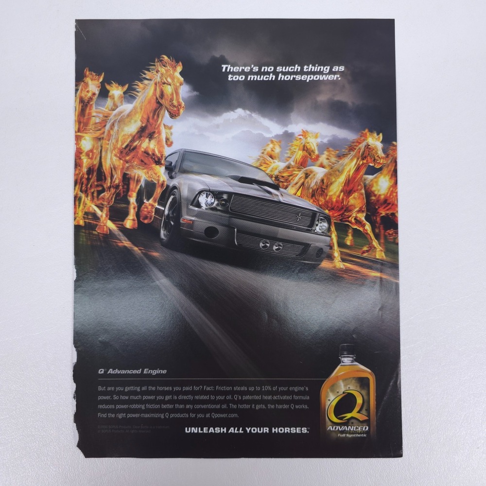 Ford Mustang Q Advanced Oil Horsepower Print Ad 2007 Display Garage Poster